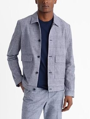 Express Linen Blend Windowpane Plaid Shirt Jacket Lightweight Shacket